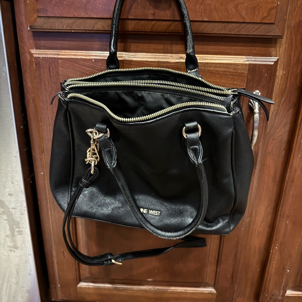 Nine West Black Satchel with Gold Accents